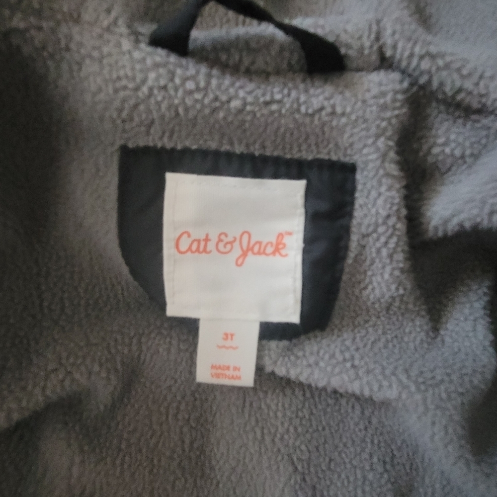 Cat & Jack Toddler Black & Grey Unisex Zip Up Hooded Jacket Fleece Lined, Sz 3T - Picture 3 of 3
